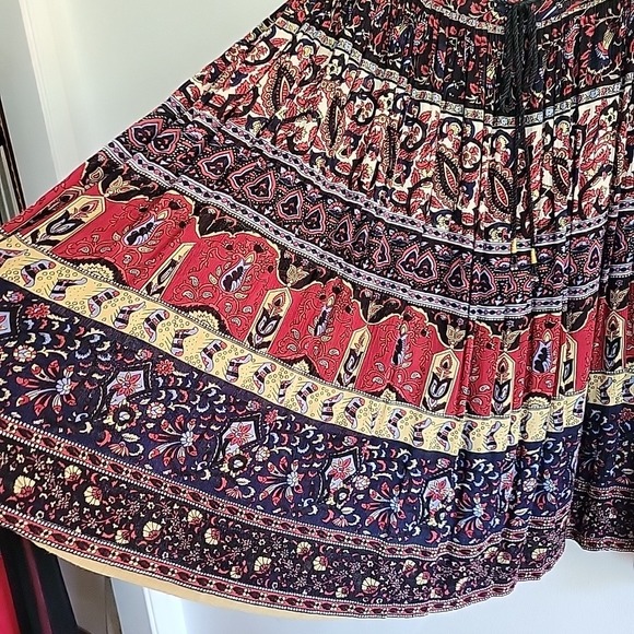 Vintage Sag Harbor Midi Skirt Small Drawstring Waist Boho Hippie Peasant Travel - Picture 4 of 9